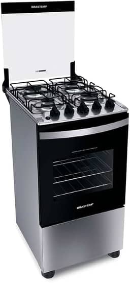 Fogão Brastemp 4 Bocas Inox com Duas Prateleiras com Alturas Ajustáveis - BFO4NBR Bivolt