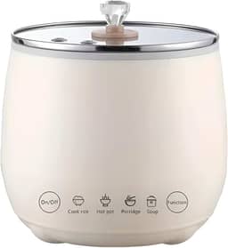 Mini Panela Elétrica Multifuncional, Branca, 1.8L, Cerâmica/Vidro, 350W, com Tampa e Colher, para Arroz, Caldo, Sopa e Mingau, 16x17cm (110, Volts)
