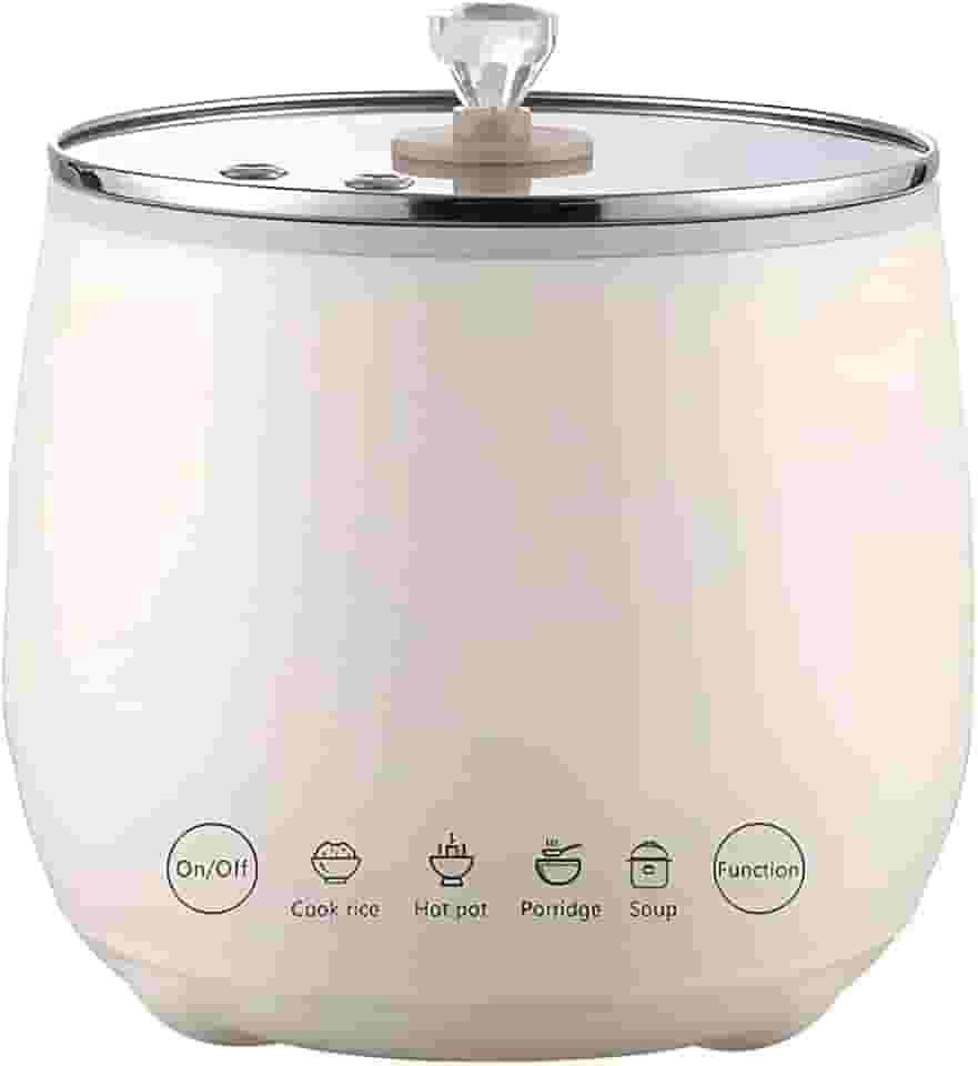 Mini Panela Elétrica Multifuncional, Branca, 1.8L, Cerâmica/Vidro, 350W, com Tampa e Colher, para Arroz, Caldo, Sopa e Mingau, 16x17cm (110, Volts)