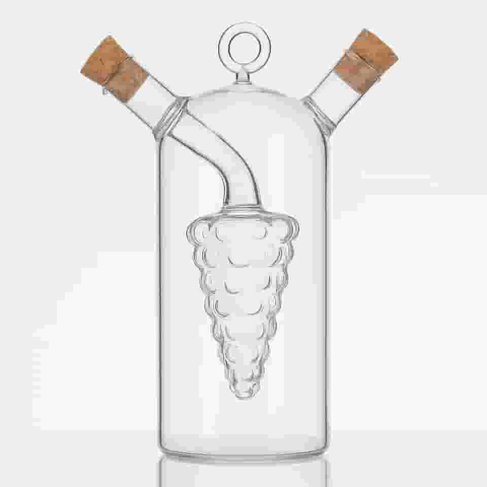 Galheteiro de Vidro Duplo Garrafa dispensadora de vinagre de azeite de oliva Externo 320Ml Interno 60Ml
