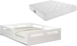 Cama Casal Infantil Montessoriana Educativa Quarto de Criança Baixa e Segura Com Colchão (Branco)