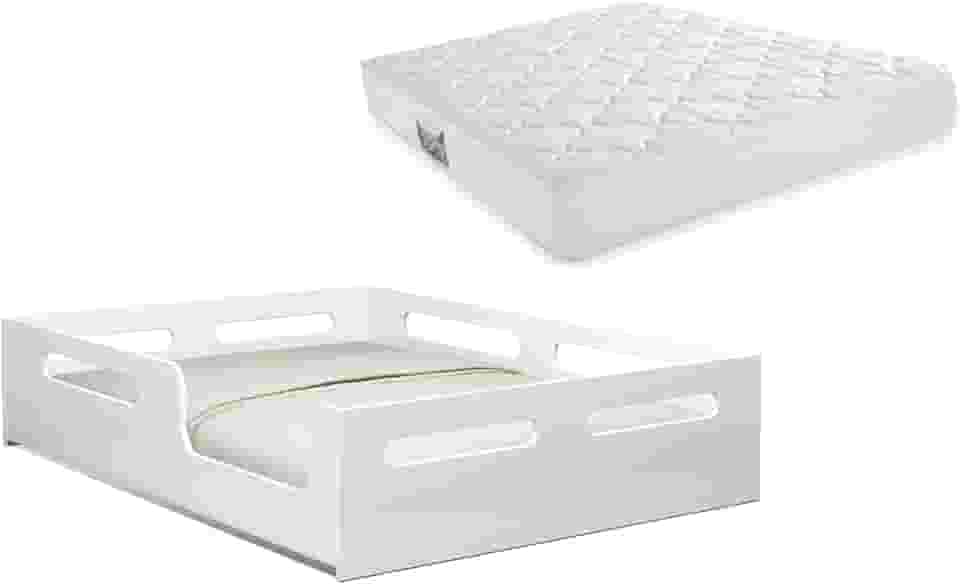 Cama Casal Infantil Montessoriana Educativa Quarto de Criança Baixa e Segura Com Colchão (Branco)