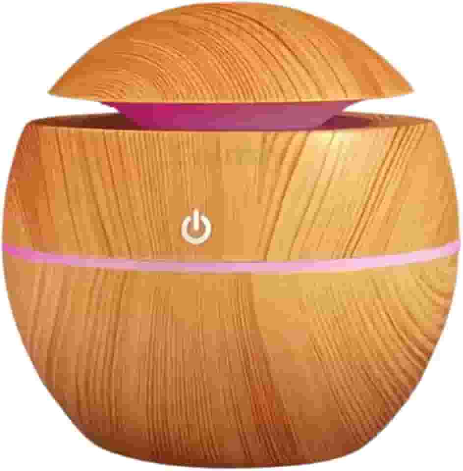 Umidificador de Ar Difusor de Aromas Ultrassônico 130ml - Óleos Essenciais, Luz LED, Bivolt - Silencioso e Portátil para Casa e Escritório (Madeira Claro)