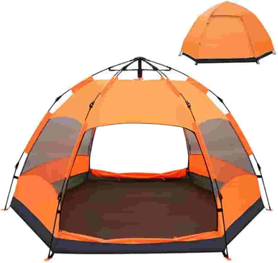 Barraca de Camping Automática Hexagonal, 5-8 Pessoas, Impermeável, Laranja