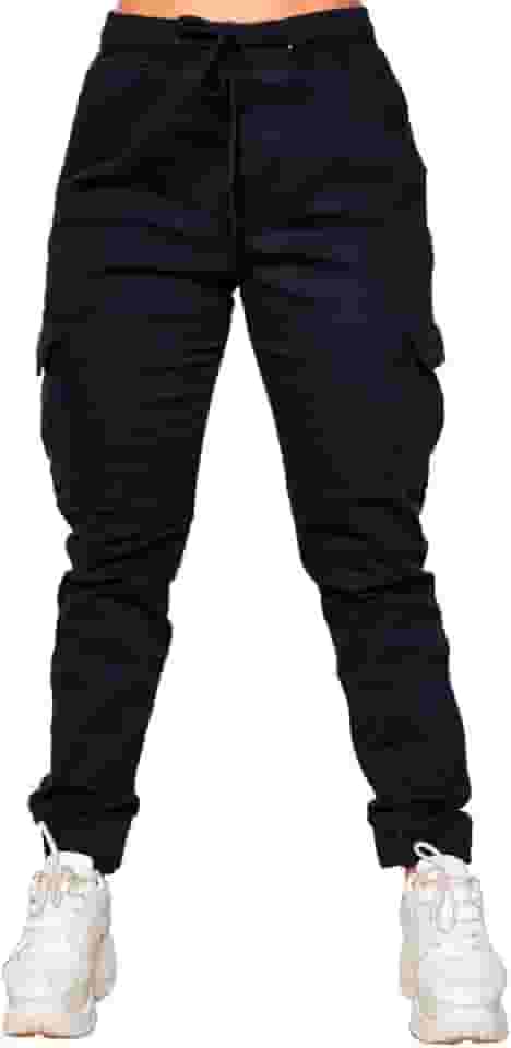 Calça Jogger Cargo Feminina Com Punho Bolso Lateral Sarja