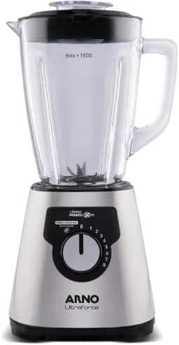 Liquidificador Arno Ultraforce 1400W LN92, Inox, com 6 Lâminas Powelix Pro, Jarra de Vidro de 2.2L, Resistente a Choque Térmico e Tecnologia Limpa Fácil, 110V