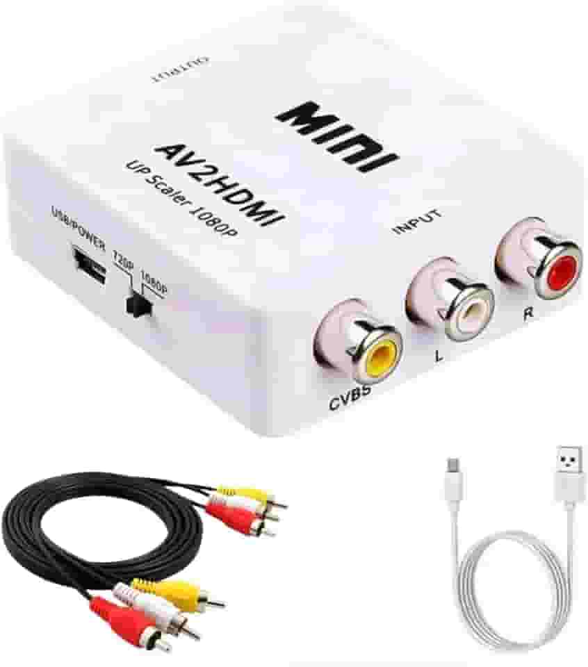 Kit Conversor RCA para HDMI Com Cabo, AV para HDMI, Mini 1080P Composto CVBS Adaptador de Áudio e Vídeo Compatível Com PAL/NTSC para TV/PC/PS3/STB/Xbox VHS/VCR/Blue-Ray DVD Players