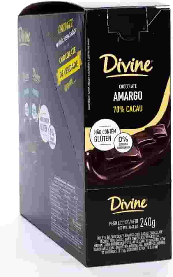 Barra De Chocolate Amargo 70% Cacau Display 12 Unidades 20g Divine