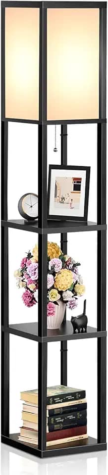 Luminária de Chão, Abajur de Chão, Abajur de Chao para Sala, Luminaria de Chao para Sala de Estar, Luminária de Piso de Prateleira LED, Luz de Pé Moderna para Salas de Estar E Quartos