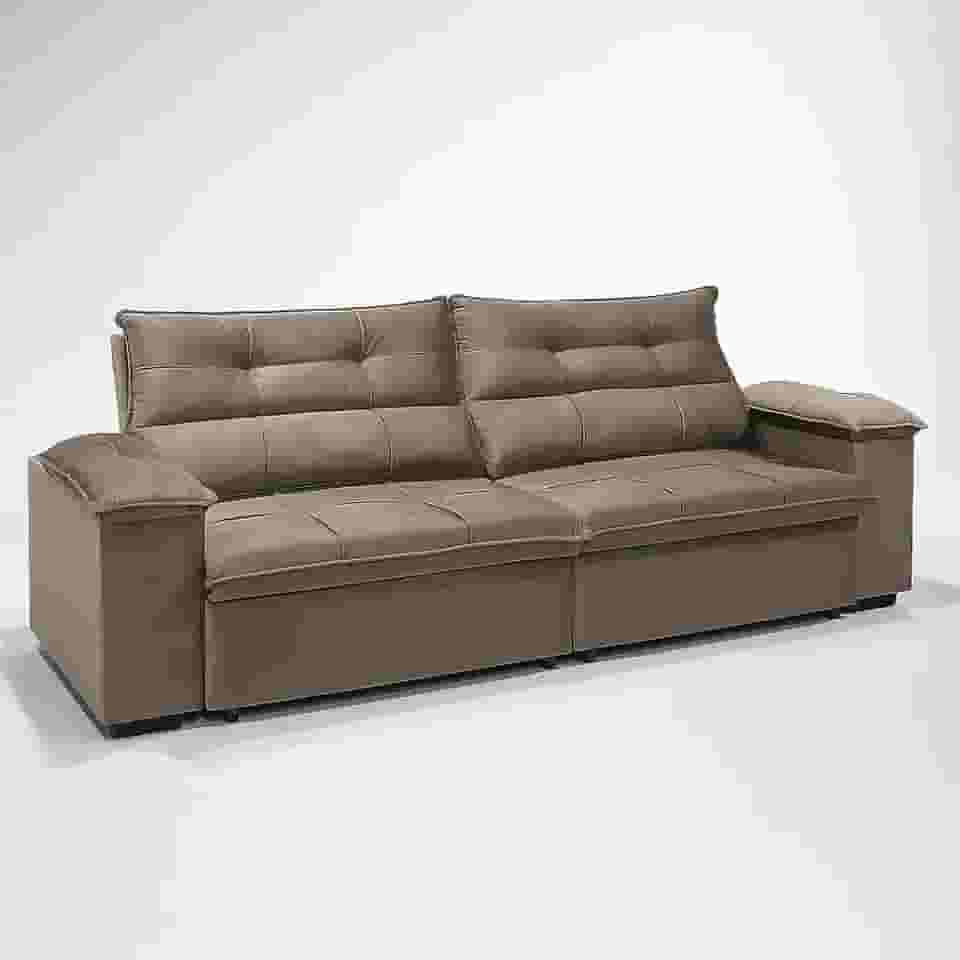 Sofá Aconchegante 4 Lugares Reclinável e Retrátil Bel Veludo LIMOV (Capuccino, 2,50m)