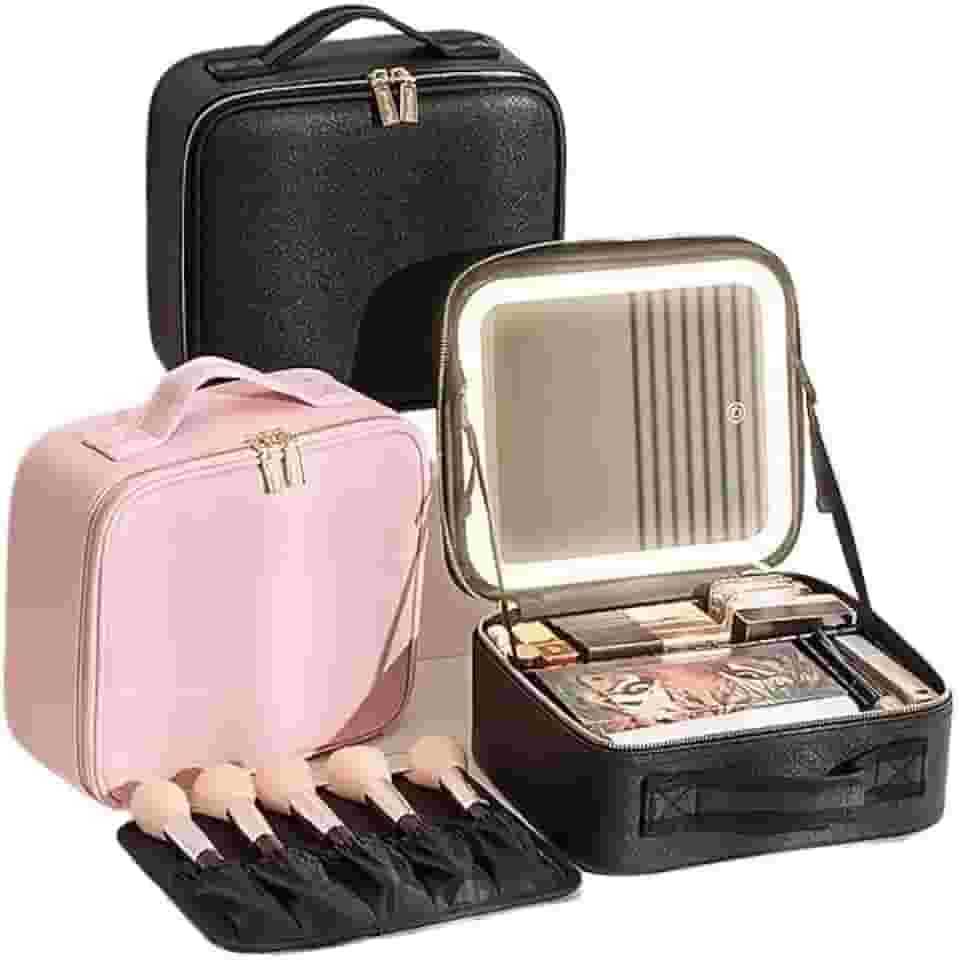 Kit Maleta Maquiagem completo Profissional Com Espelho e Luz Led e paleta de maquiagem(Cor aleatória)