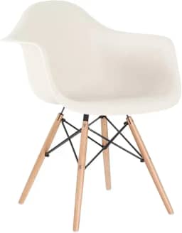 Loft7, Cadeira Charles Eames Eiffel DAW Com Braços e Pés de Madeira Clara, Polipropileno e Aço, Escritório, Sala de Estar e Sala de Jantar