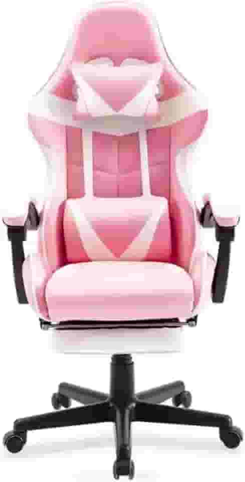 Cadeira Gamer Ergonômica Reclinável Com Apoio De Pés Premium Preto Branco Rosa
