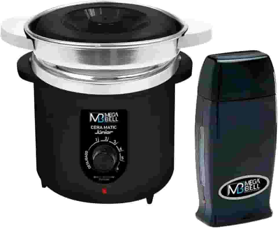 Kit Depilação Termocera 400gr Com Refil Preta + Aquecedor de Cera Roll-on Preto Mega Bell