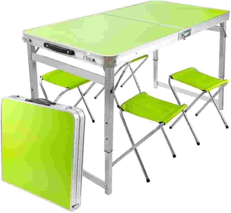 JOYFOX Mesa Dobrável Joyfox com Altura Ajustável + 4 Cadeiras – Mesa Portátil de Camping, Churrasco e Viagem, Estrutura em Alumínio Reforçado, Compacta e Resistente