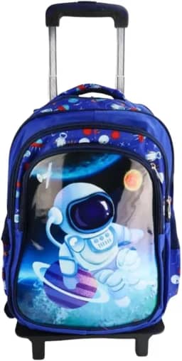 Mochila Infantil de Rodinhas 2x1 Carrinho Removível Modelos Unicórnio Astronauta Lhama e Dinossauro(Astronauta)