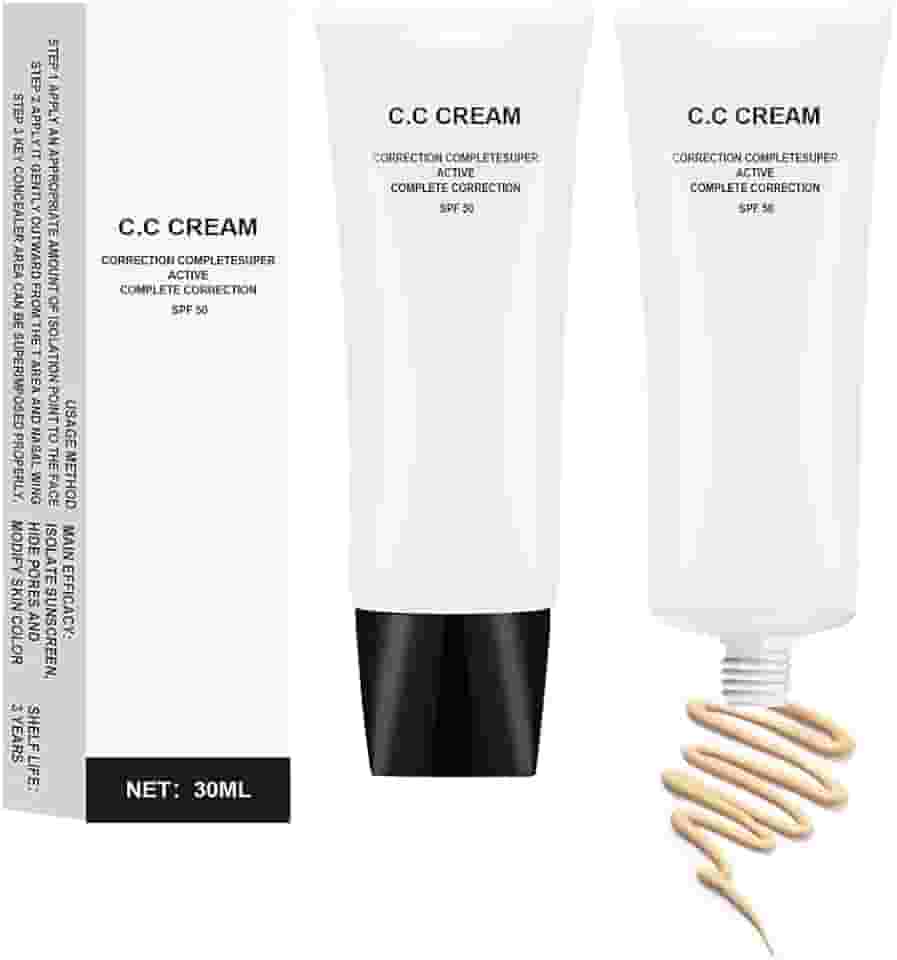 2 peças CC creme tom de pele ajustando com FPS 50, fórmula ativa de correção completa, 30 ml (natural, 2 peças)