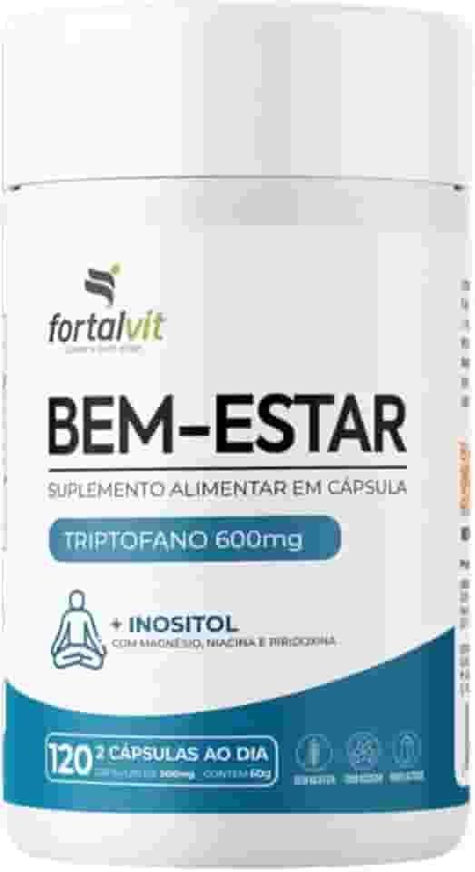 BEM-ESTAR - L-Triptofano 600mg + Inositol, Magnésio e Vitaminas B3 e B6, Longa Duração: 2 Meses de Uso,120 Cápsulas, Fortalvit
