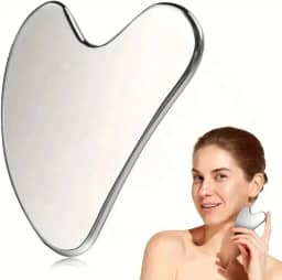 Massageador Facial Gua Sha em Aço Inoxidável, Ferramenta de Massagem Raspador para Rosto e Corpo, Formato Ergonômico