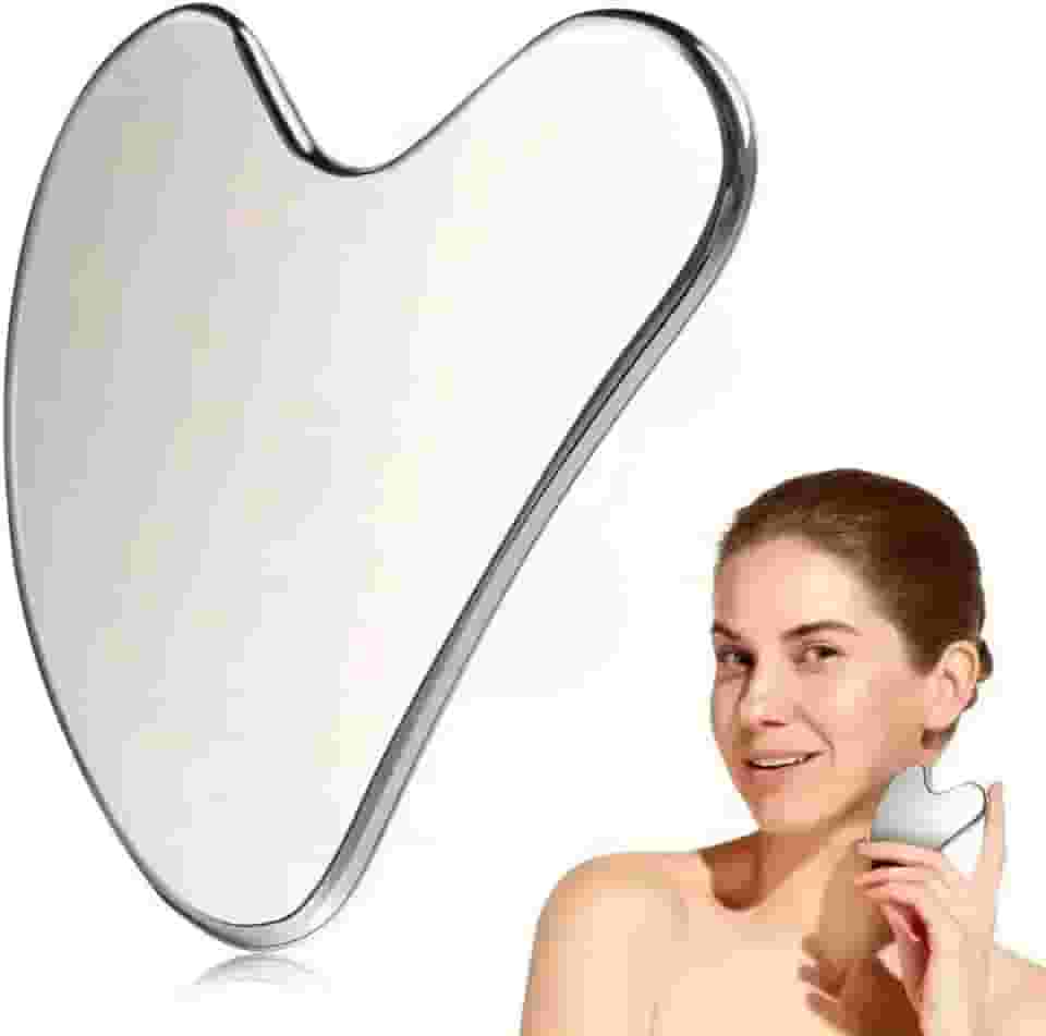 Massageador Facial Gua Sha em Aço Inoxidável, Ferramenta de Massagem Raspador para Rosto e Corpo, Formato Ergonômico