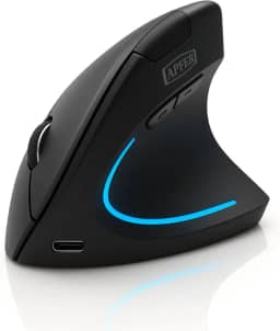 Mouse Vertical Ergonômico Sem Fio Recarregável – Reduz Tensão no Pulso, RGB, Cliques Silenciosos, DPI Ajustável, USB 2.4G – Compatível com Windows, Mac, Notebook (PRETO)