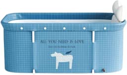 Banheira Ofurô Dobrável Portátil Retangular PVC Com Encosto Inflável Azul Claro VG+