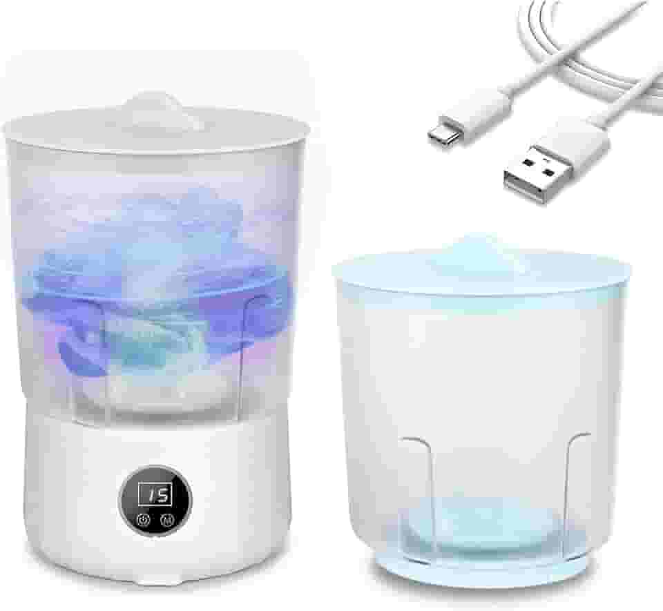 Máquina de lavar roupa íntima, meias portáteis sem fio, lavadora compacta, recarregável, balde duplo, mini máquina, banheiras isoladas de 2L, tecnologia biônica de lavagem à mão, para viagem