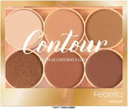 Febella Paleta de Contorno 6 Cores, Pó Compacto com Pincel Aplicador, 16,20g