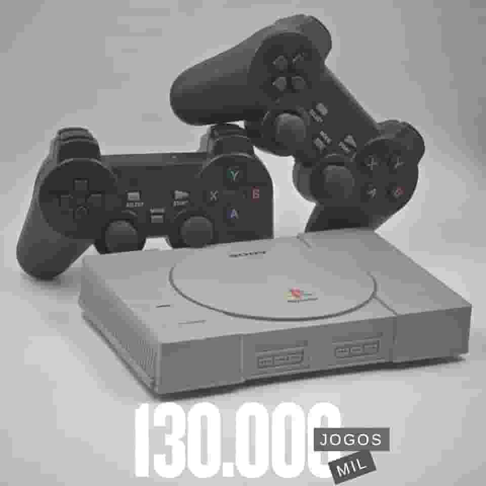 Console Retrô PSX com 130 mil jogos na memória + 2 Controles diversos Games e Jogos com 700 Jogos PS1 - Black (Cinza)