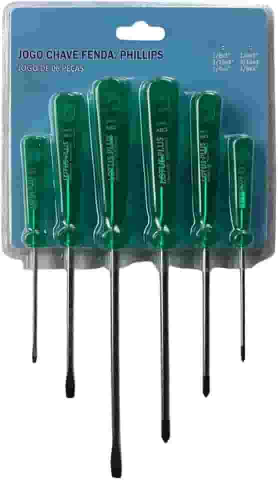 Conjunto Jogo 6 Chaves Phillips E Fenda Com Ponta Imantada Revestimento Níquel Em Aço Carbono