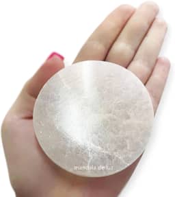 Disco de Selenita Natural Placa Redonda Limpeza Porta Copo Cristal Pedra Polida 7cm