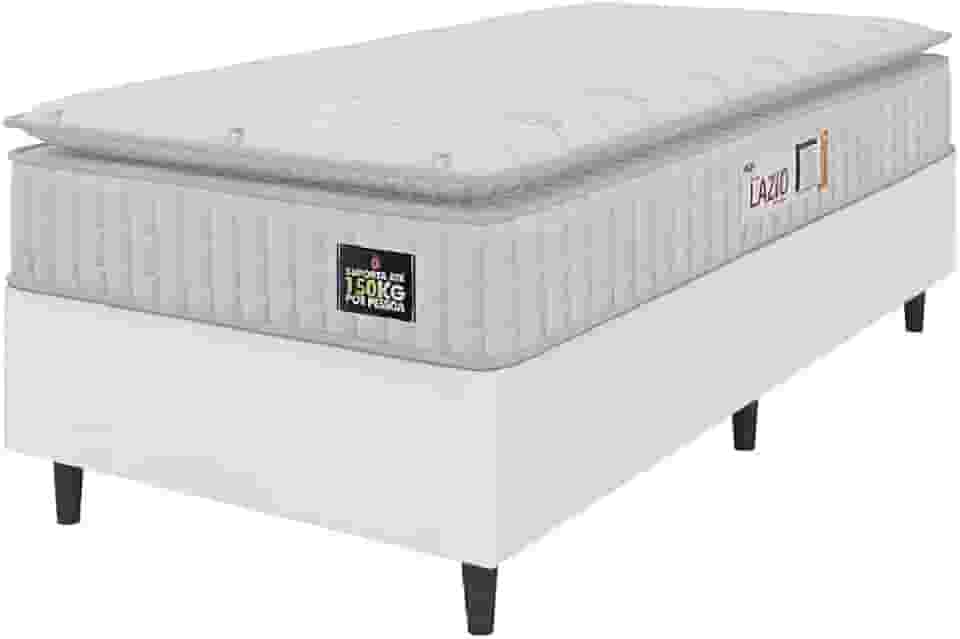 Cama Box Solteiro Colchão Espuma D45 Lazio Pillow Top 88x188x62cm Branco Hellen – Suporta Até 150 Kg Por Pessoa