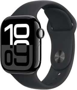 Apple Watch Series 10 GPS • Caixa preta brilhante de alumínio – 42 mm • Pulseira esportiva preta – P/M