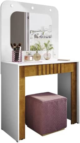 Penteadeira Camarim Rouge Com 1 Gaveta Ripada e Led Branco/naturale