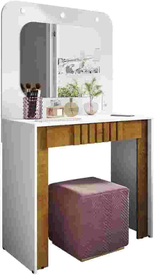 Penteadeira Camarim Rouge Com 1 Gaveta Ripada e Led Branco/naturale