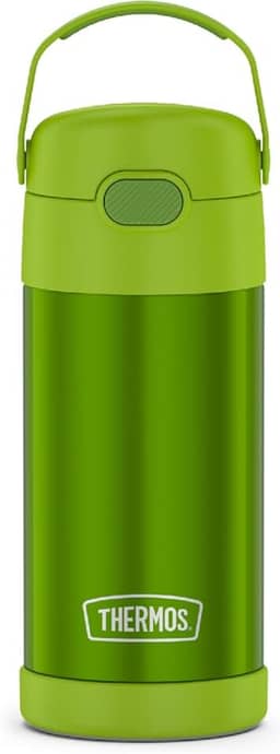 THERMOS FUNTAINER Garrafa de água com canudo - 340 g, limão - Garrafa de água infantil isolada a vácuo de aço inoxidável com tampa