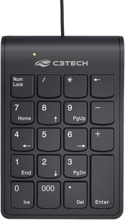 Teclado Numérico C3Tech KN-12BK Preto, Plug and Play, Layout numérico, Teclas baixas slim, compativel com Windows e Linux