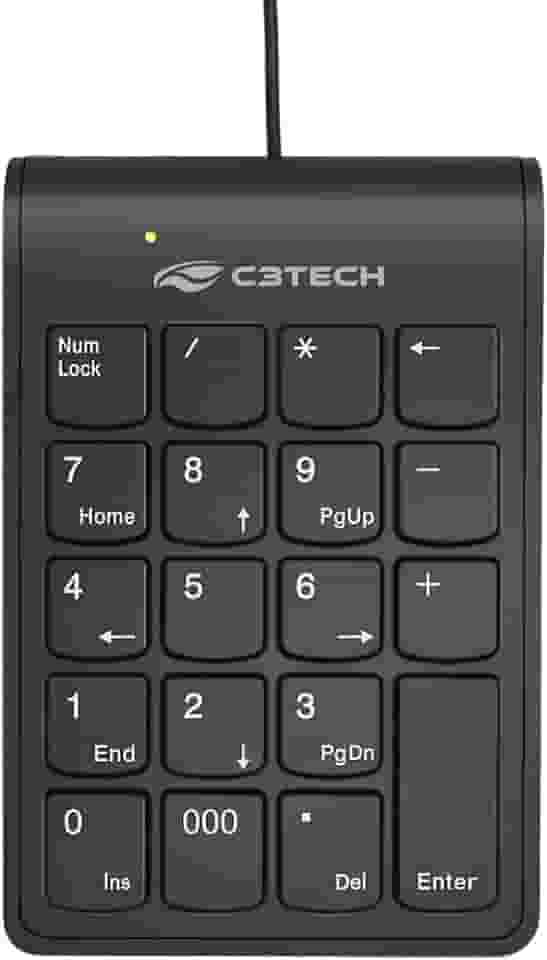 Teclado Numérico C3Tech KN-12BK Preto, Plug and Play, Layout numérico, Teclas baixas slim, compativel com Windows e Linux