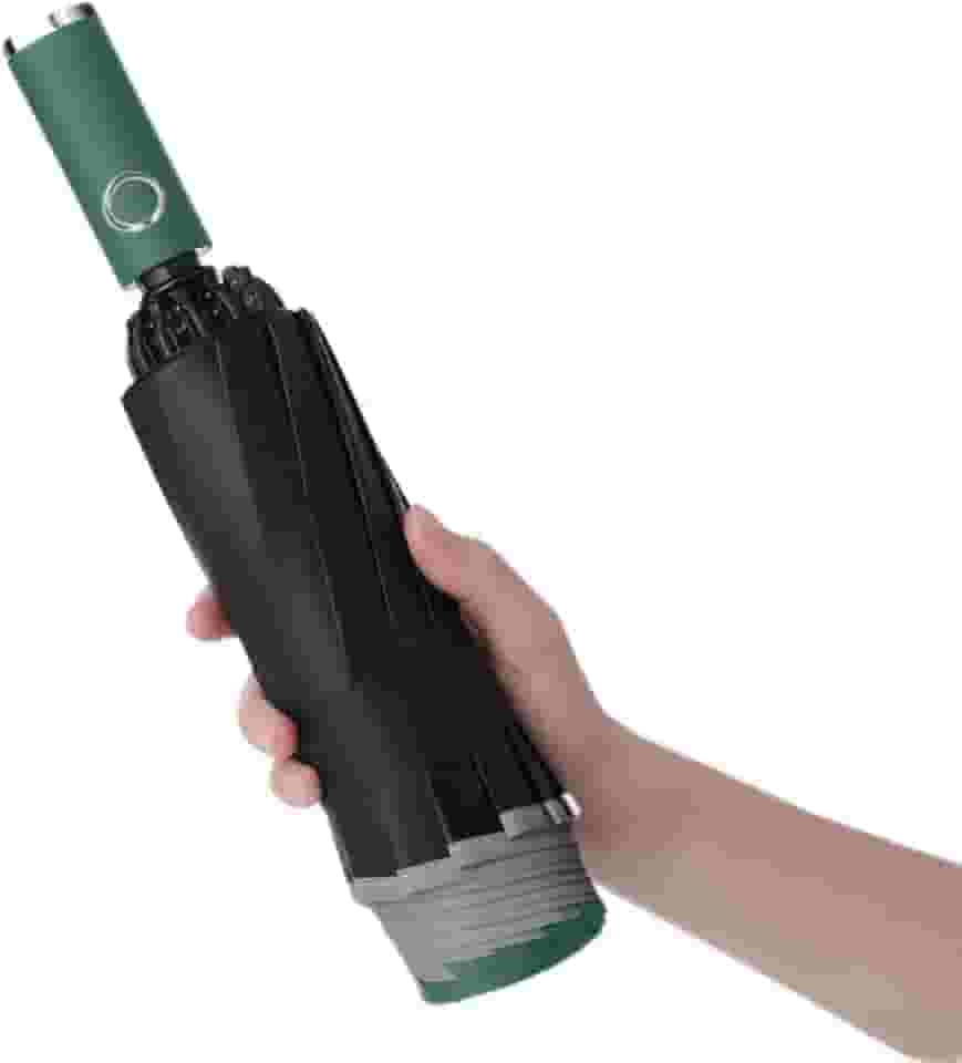 Guarda-chuva automático dobrável reverso, à prova de vento, design de camada dupla com retenção de água para manuseio a seco