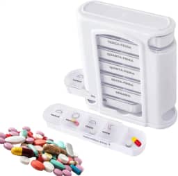 Porta Comprimido Semanal Compacto Organizador de Medicamentos com 4 Horários Manhã Meio Dia Tarde e Noite Deixe Seus Remédios e Vitaminas Organizados