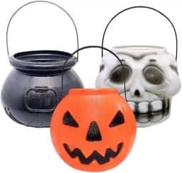 Kit Baldinhos Grande de Halloween 1 Abóbora 1 Crânio 1 Caldeirão de Bruxa