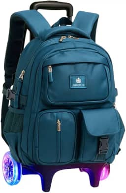 Mochila Escolar com Rodinhas LED, 3 Compartimentos, 4 Bolsos, Alça Dupla, resistente e regulagem de altura, Unisex