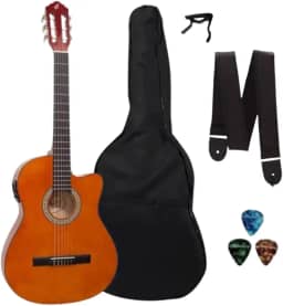 Violão Eletroacústico Flat Cutaway Nylon NF-14 Natural, Capa, Correia, Capotraste e Palhetas