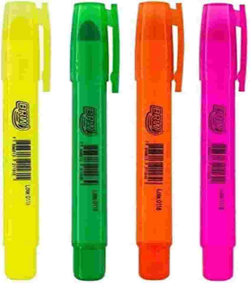 Caneta Marca Texto Fluorescente Gel 4 Cores, BRW