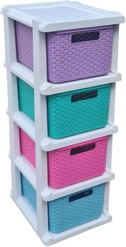 Gaveteiro Multiuso com 4 Gavetas Coloridas Plástico Organizador Versátil para Casa e Escritório