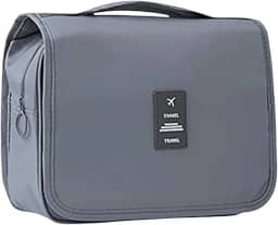 Bolsa Necessaire Maquiagem Cosméticos Feminina Viagem Com Divisória e Cabide para Pendurar Organizador de Maquiagem Muito Espaço para Maquiagem Shampoo Perfumes Higiene Pessoal (Cinza)