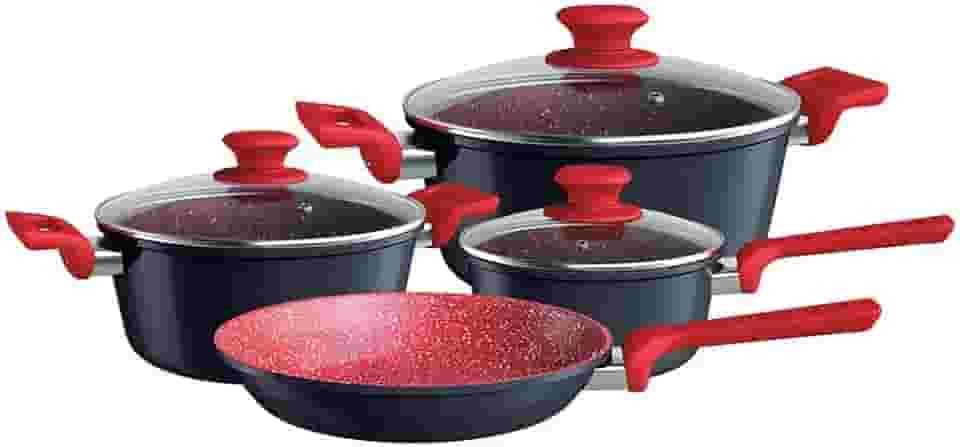 Euro Home - Conjunto de Panelas 4 peças de Alumínio com Antiaderente ColorStone Titânio - ALU8709-TI