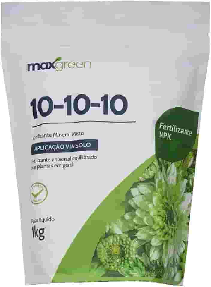 Fertilizante Maxgreen 10-10-10, Adubo Mineral, NPK Equilibrado, Uso Universal, Pacote Pouch, 1KG