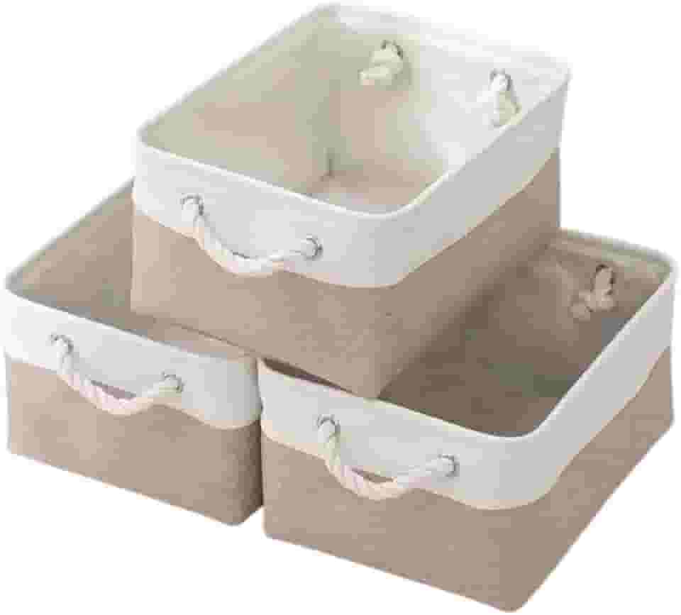 Caixa Cesto Organizador De Tecido Linho dobrável Offwhite Alça Algodão Trançado (36x26x16cm)