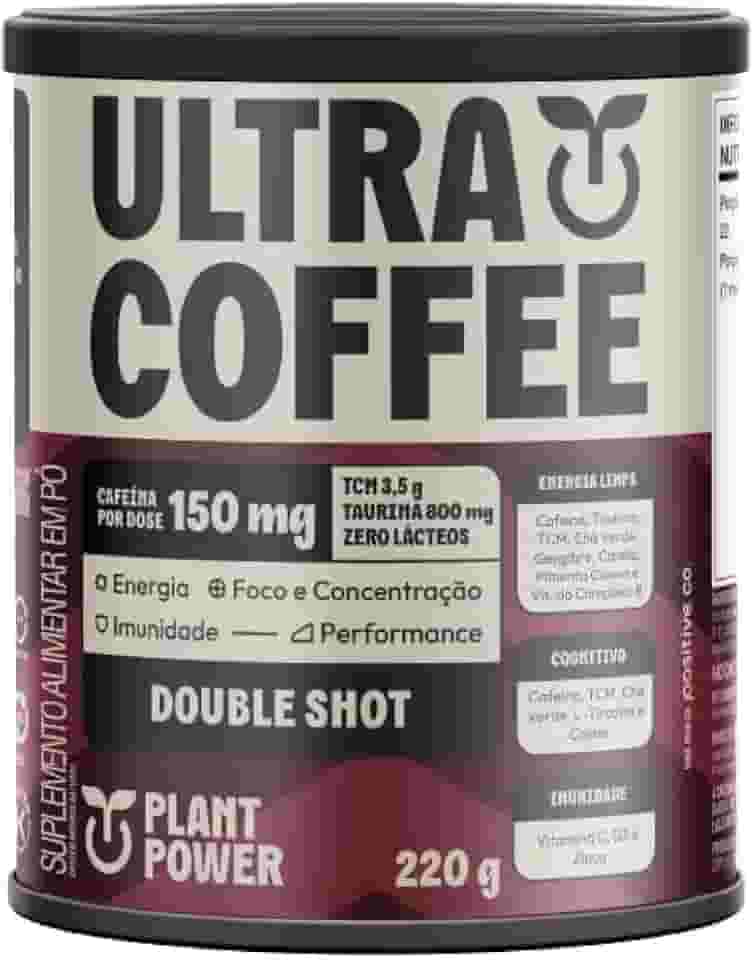 Plant Power Ultracoffee Double Shot - Lata 220g - Café Instantâneo - Dark Roast - 150mg de Cafeína - Livre de Leite - 1 Unidade - 320g
